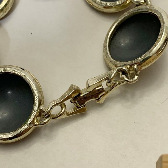 Vintage faux wood grain round link Bracelet lightweight gold MCM mid century - Picture 9 of 9